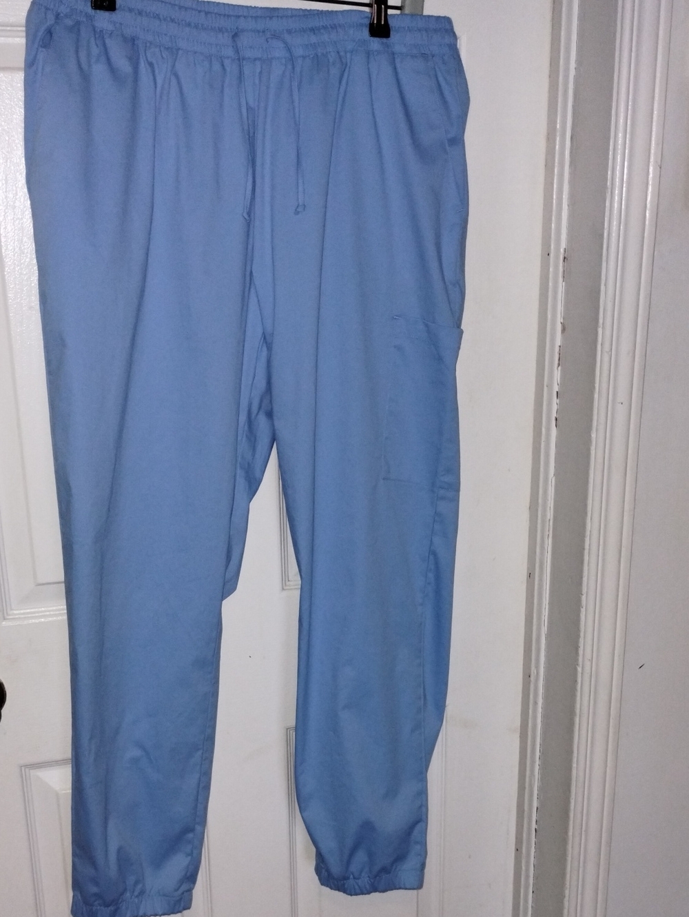 WHITE Cross Sky Blue Elastic-Waist Scrubs Pants XL